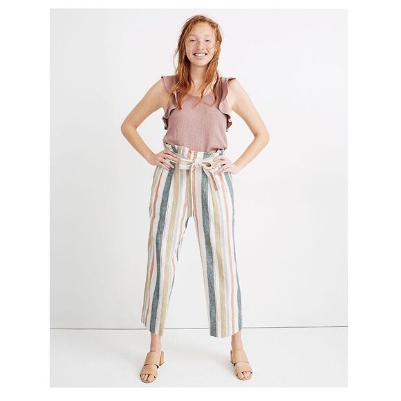 Tie-Waist Huston Pull-On Crop Pants in Stripe | SZ XS - Picture 1 of 12